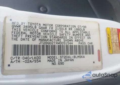 1998 Toyota Celica Gt z USA, uszkodzony, nr VIN JT2DG02TXW0051544